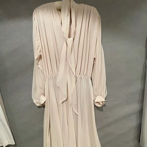 Vintage ivory micro pleated chiffon long maxi dress